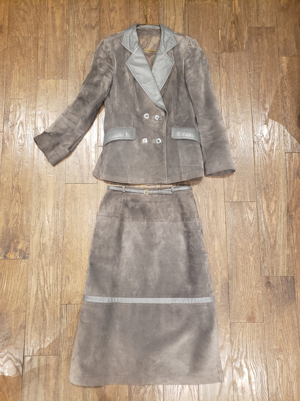 Women’s Leather Suede Jacket And Skirt Set